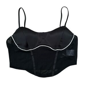 Black Rhinestone Faux Corset Top
